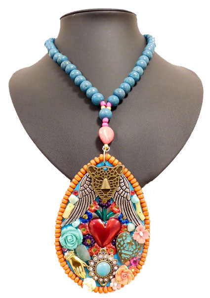 Bohemian statement ketting Panter met vleugels en hart