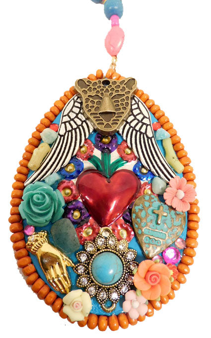 Bohemian statement ketting Panter met vleugels en hart