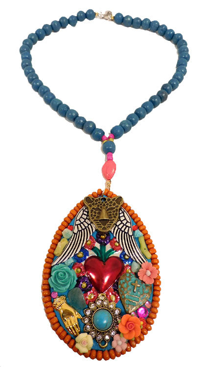 Bohemian statement ketting Panter met vleugels en hart